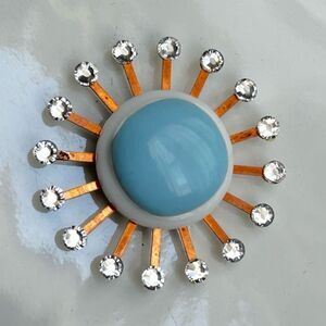 Vintage Upcycled Atomic Starburst Refrigerator Magnet Buttons Rhinestones 50’s B